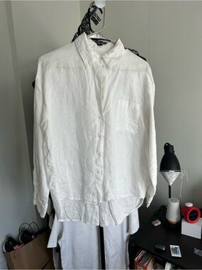 Classic White Linen Button-Up Shirt - White